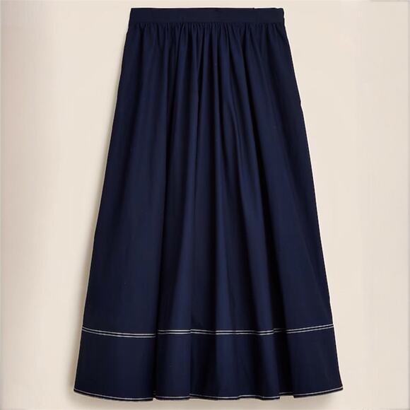 J. Crew Dresses & Skirts - J.Crew Contrast Stitch Midi Skirt Cotton Poplin Office Date Trip CI647 Navy 10